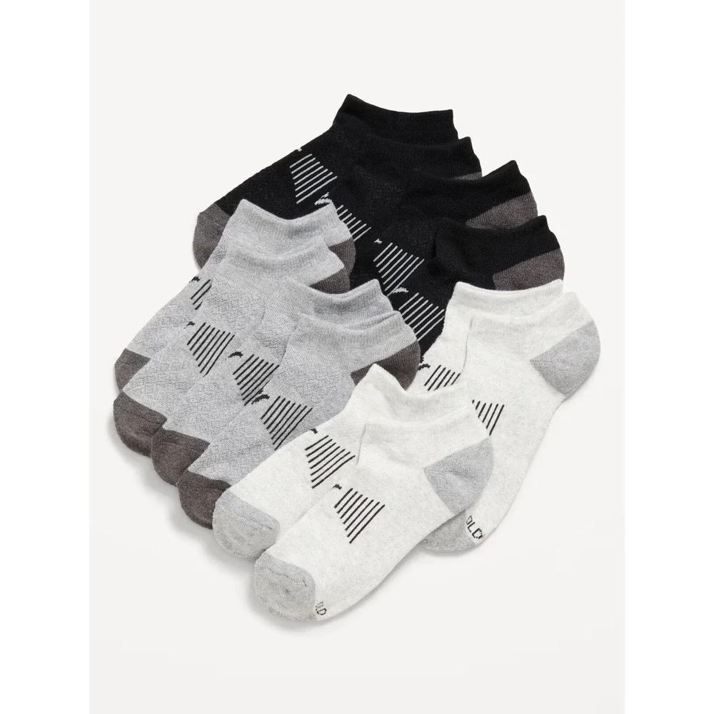 Old Navy‎ Boy's 6-Pack Go-Dry Performance Ankle Socks - Gray, White, Black - L